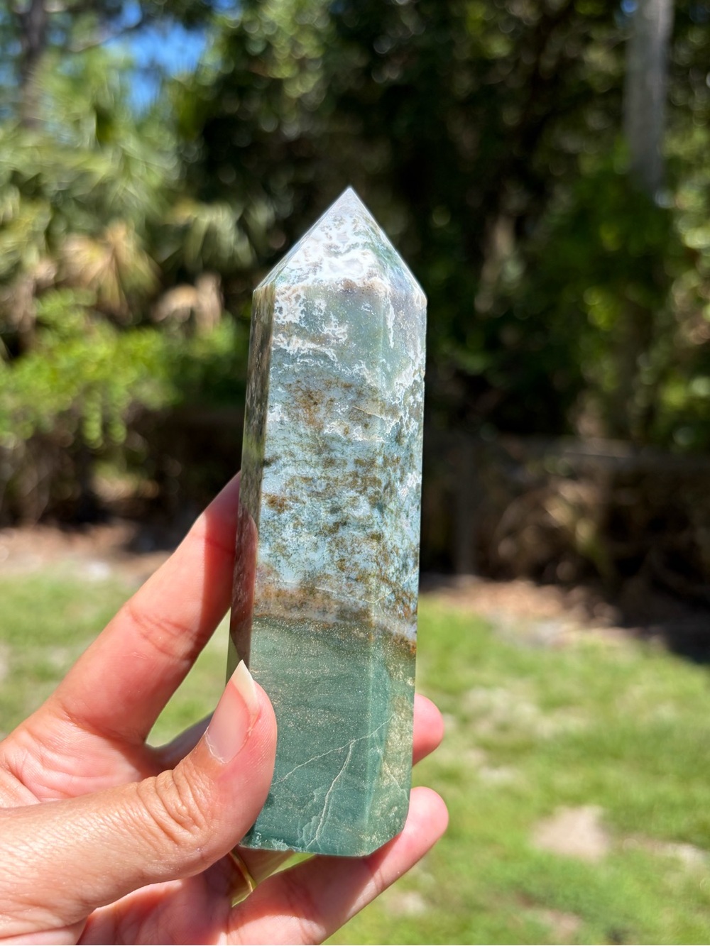 Purple Moss Agate Point Crystal Tower